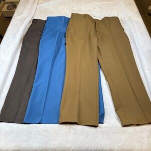 Haband Travelers Mens Dress Slacks Lot 3 Pairs Brown Blue Tan 40x30 Polyester